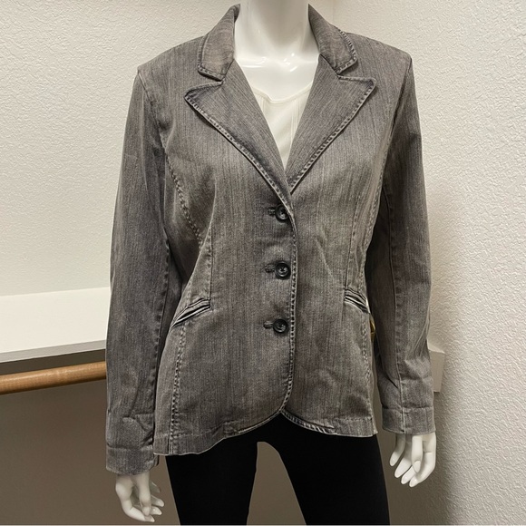Coldwater Creek Shaped charcoal gray faded, stretch denim blazer, Sz 14 - Picture 4 of 14